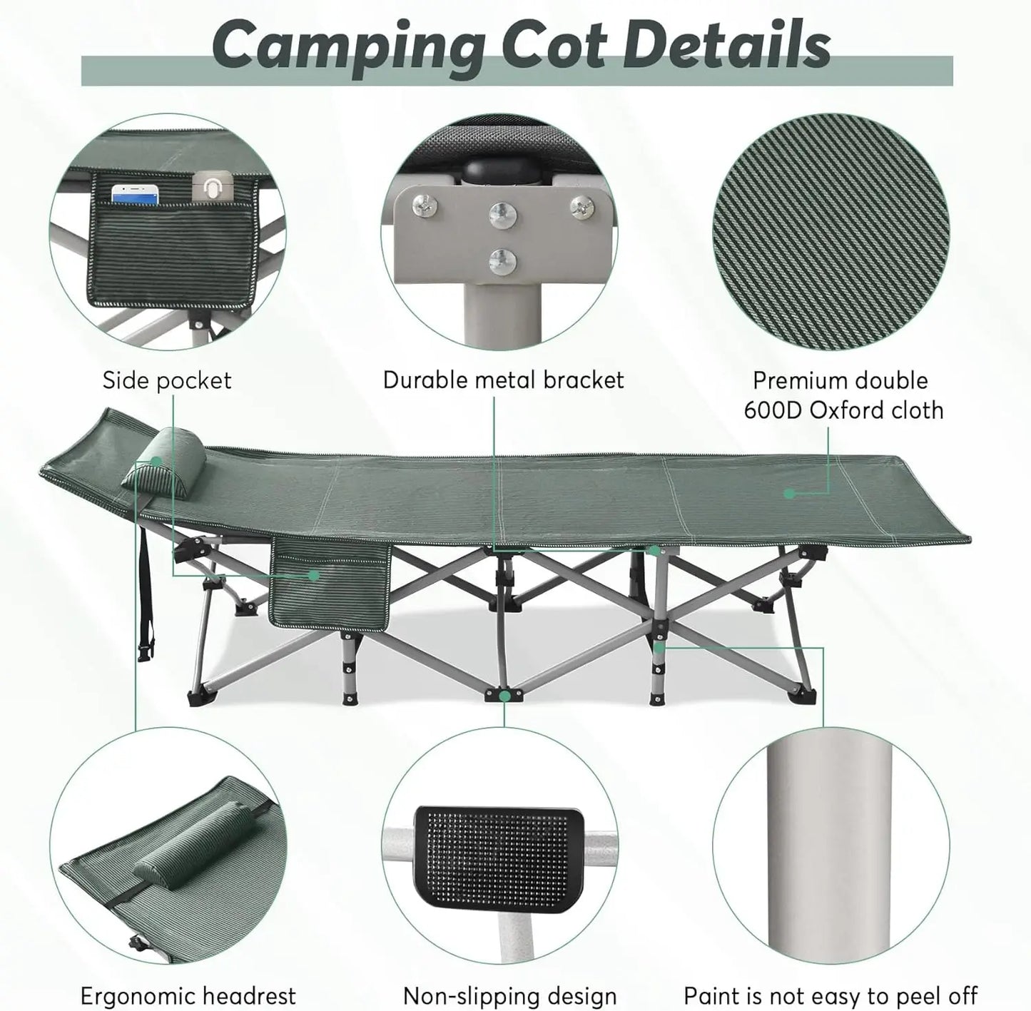 Folding Camping Cot with Mattress, Carry Bag