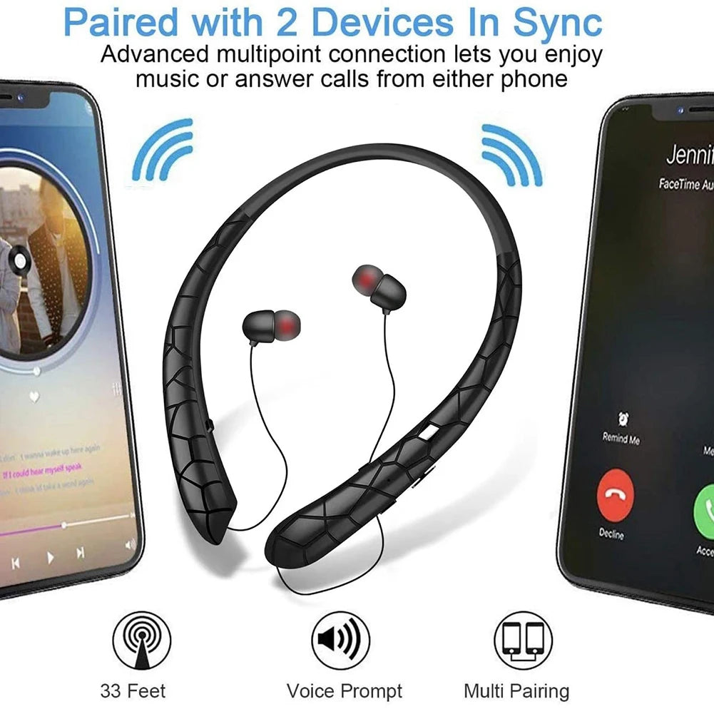 Wireless Bluetooth Waterproof Retractable Earbuds with Mic