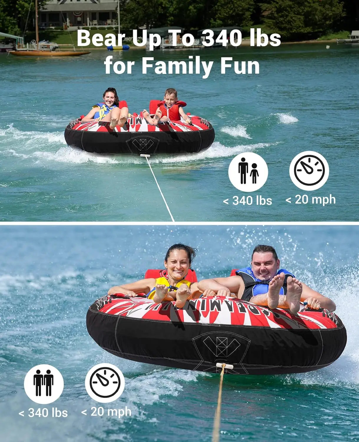 2 Person Towable Tubes for Boating, Skiing