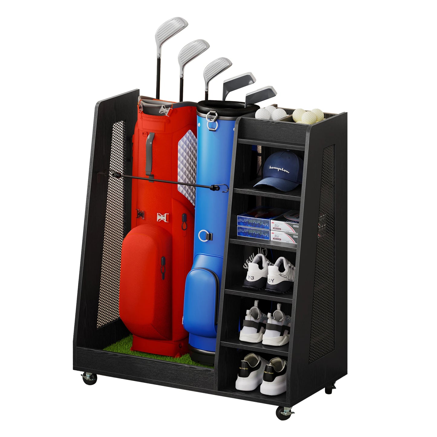 Wooden Golf Bag Organizer with Wheels