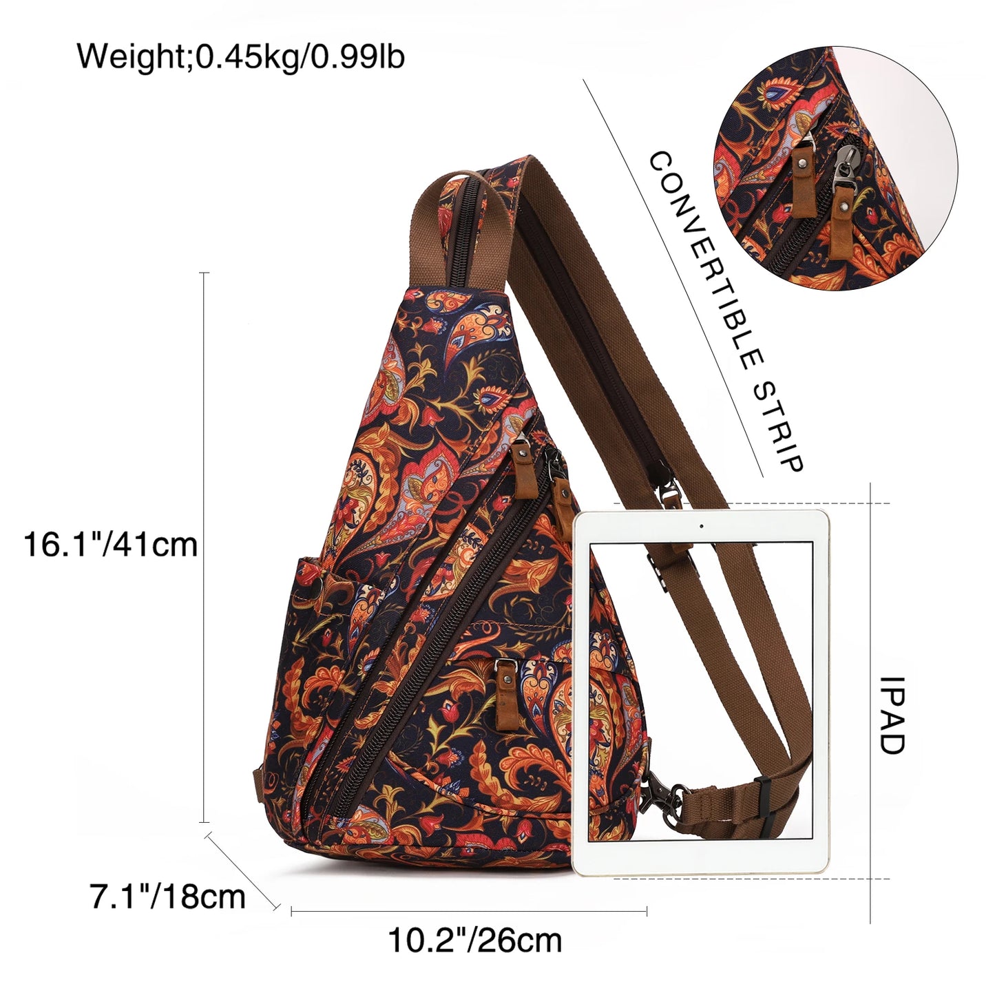 Canvas Sling Bag - Small Crossbody Daypack Rucksack