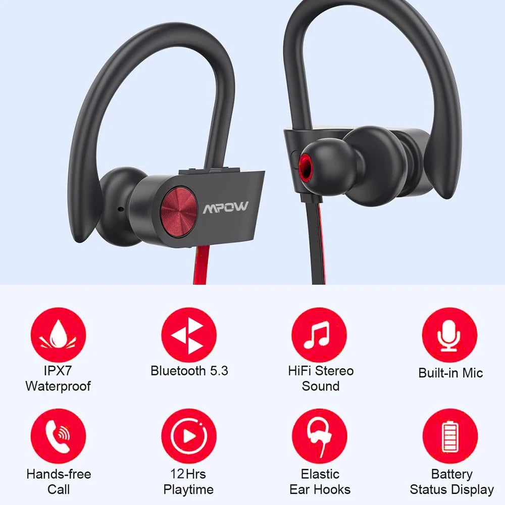 Waterproof Bluetooth Sport Earbuds with Noise Canceling Mic