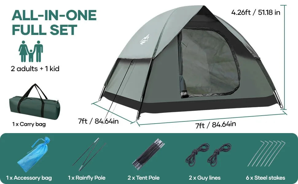 2-3 Person Camping Tent, Removable Rainfly