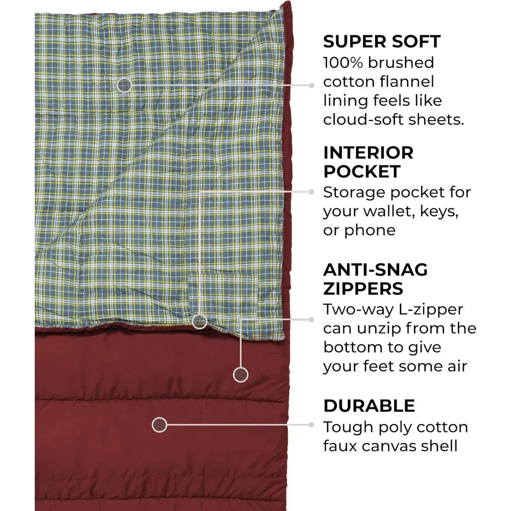 Two-way full L-zip ultra-lightweight sleeping bag.