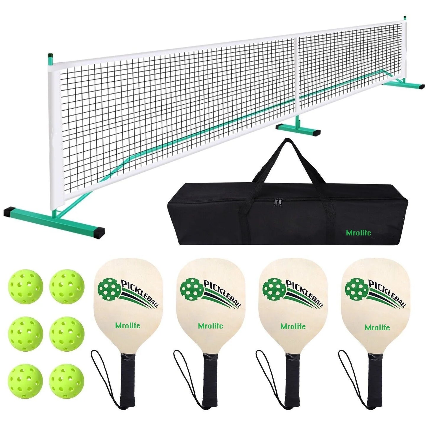 Portable Pickleball Net System with Paddles, Pickleballs