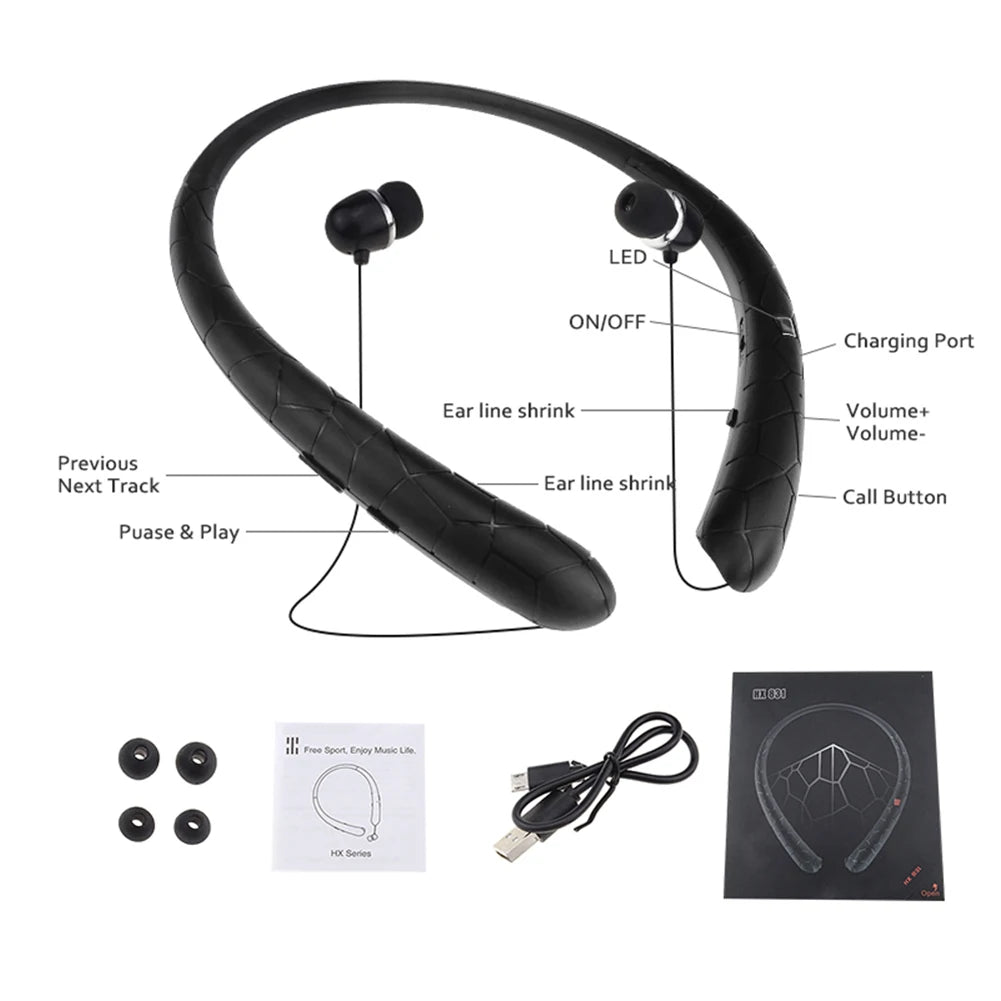 Wireless Bluetooth Waterproof Retractable Earbuds with Mic