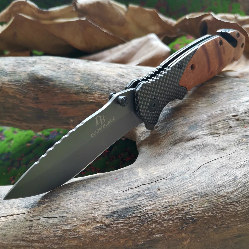 Folding Knife, Stainless Steel Blade, Wooden Handle