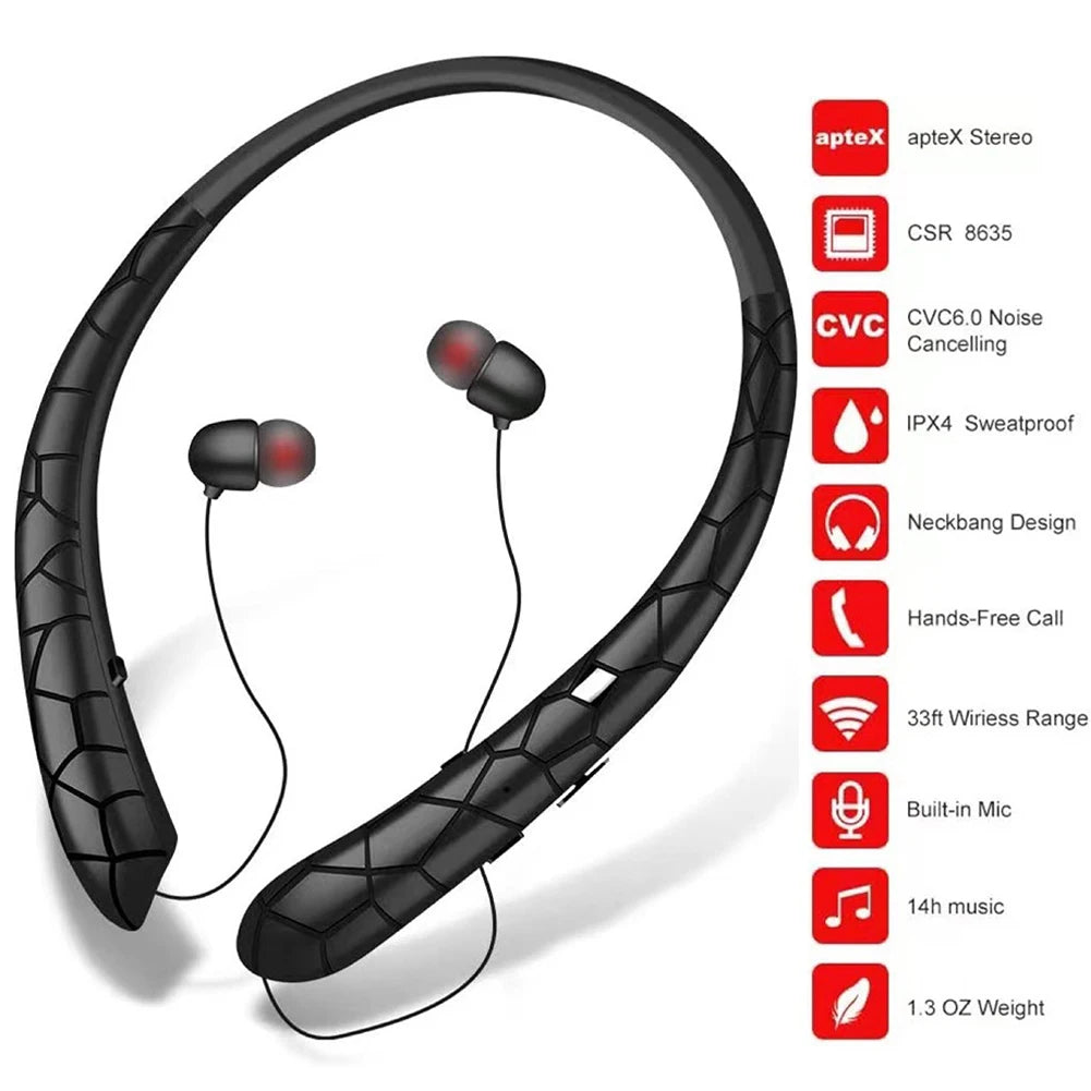 Wireless Bluetooth Waterproof Retractable Earbuds with Mic