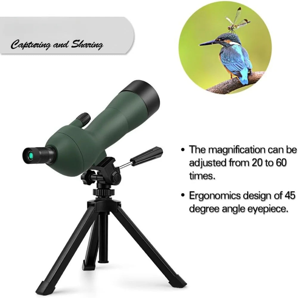 Angled Spotting Scope, Tripod, Phone Adapter, Carry Bag,