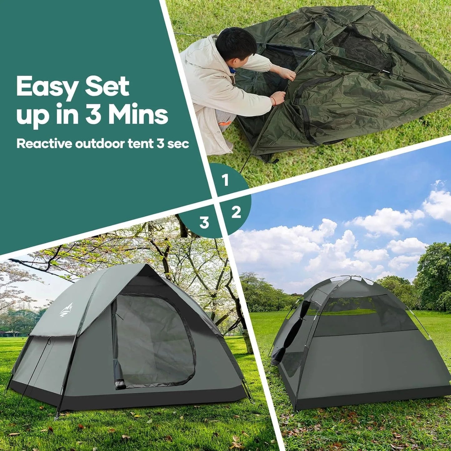 2-3 Person Camping Tent, Removable Rainfly