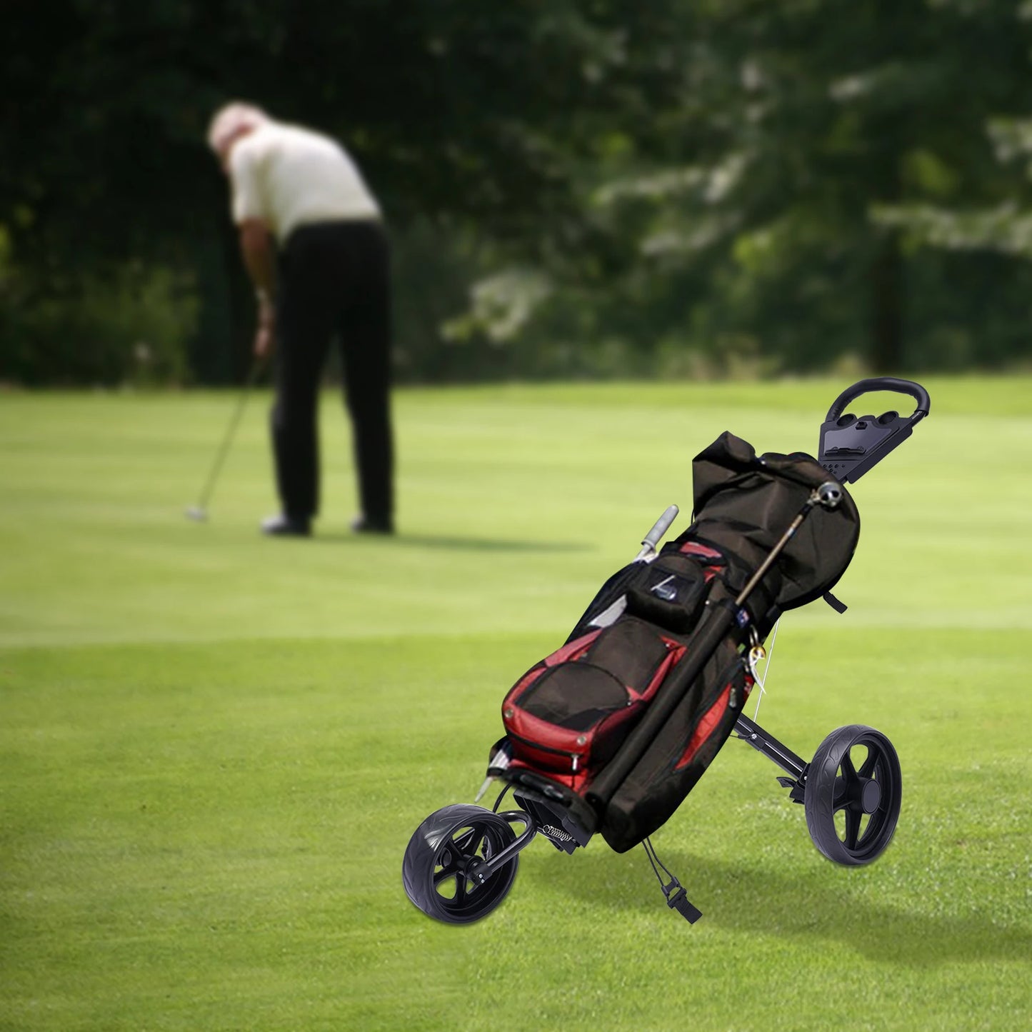 Foldable Golf Trolley, Golf Push Cart with Scoreboard