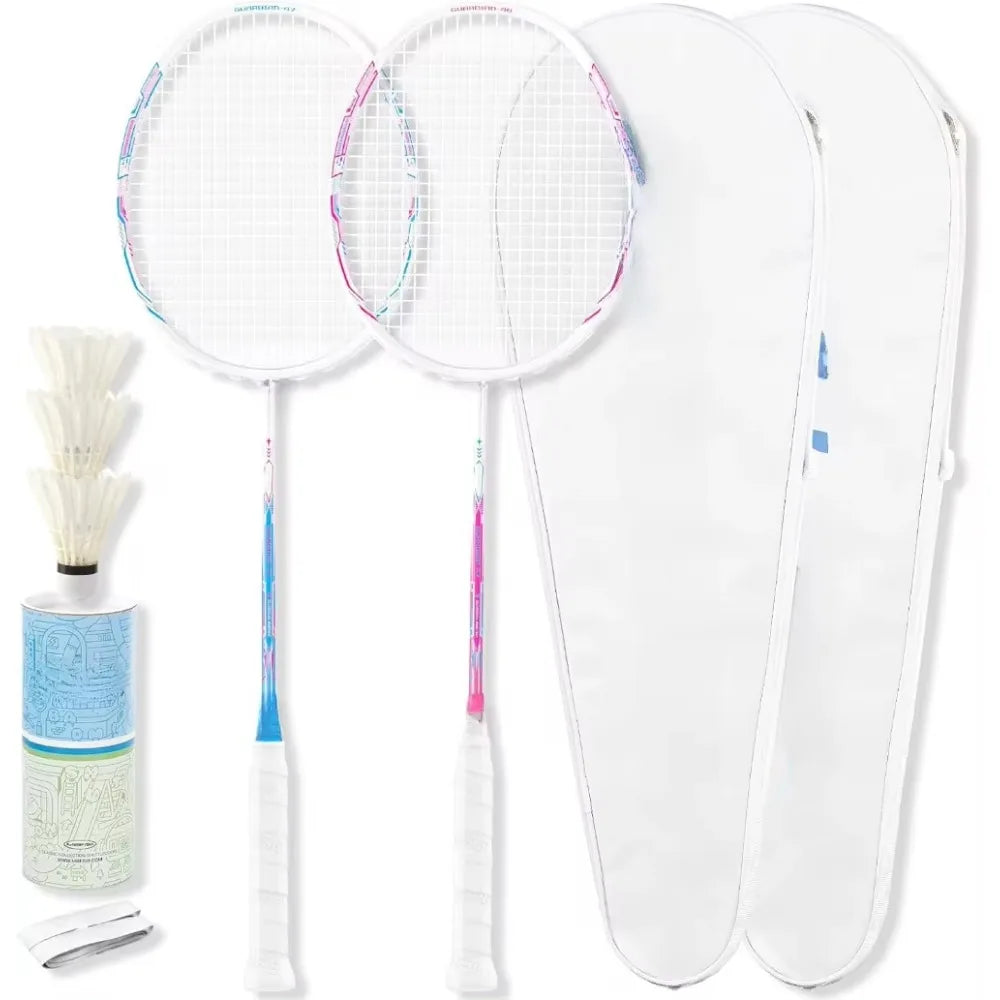 Badminton Racket Set, 2 Carbon Fiber Racquets