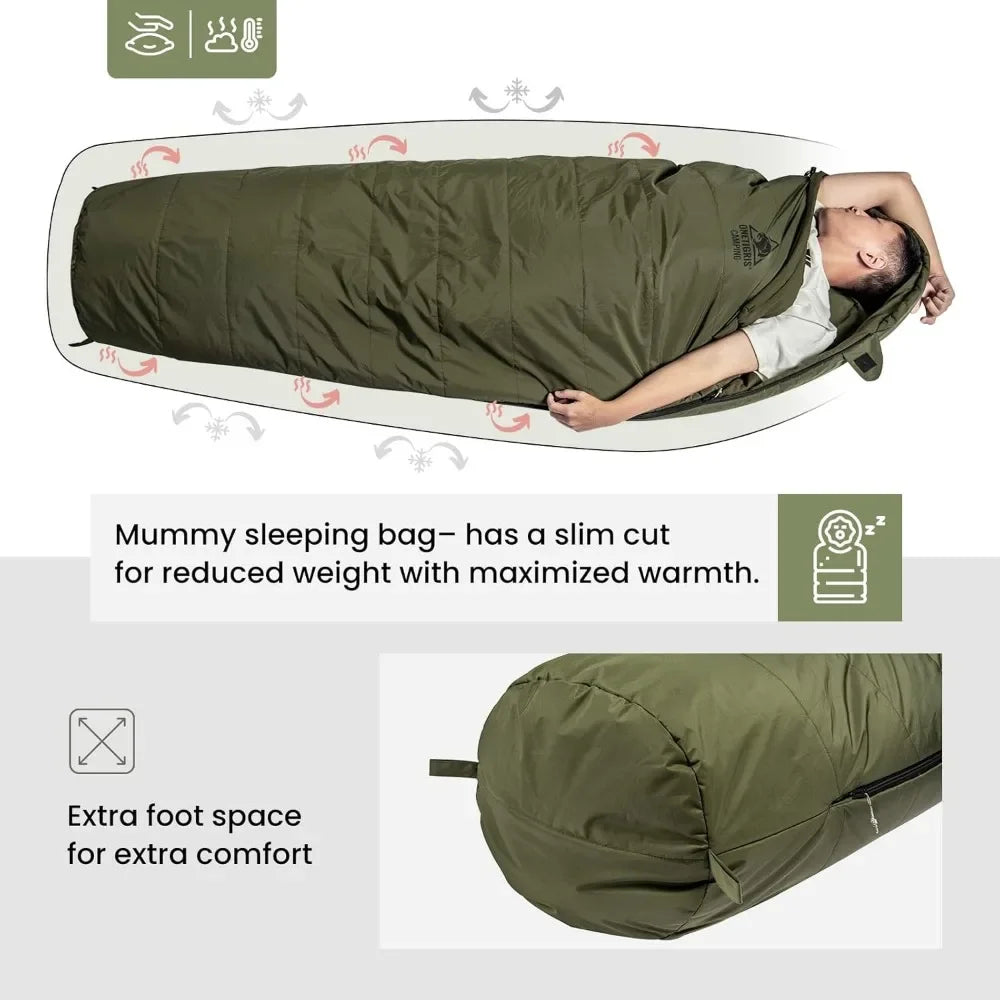 Mummy Sleeping Bag for Camping, Cotton, Winter Warm